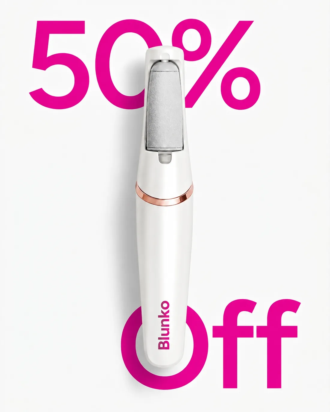 Blunko™ Silk 3 Pro electric callus remover in pearl white with a rose gold accent ring